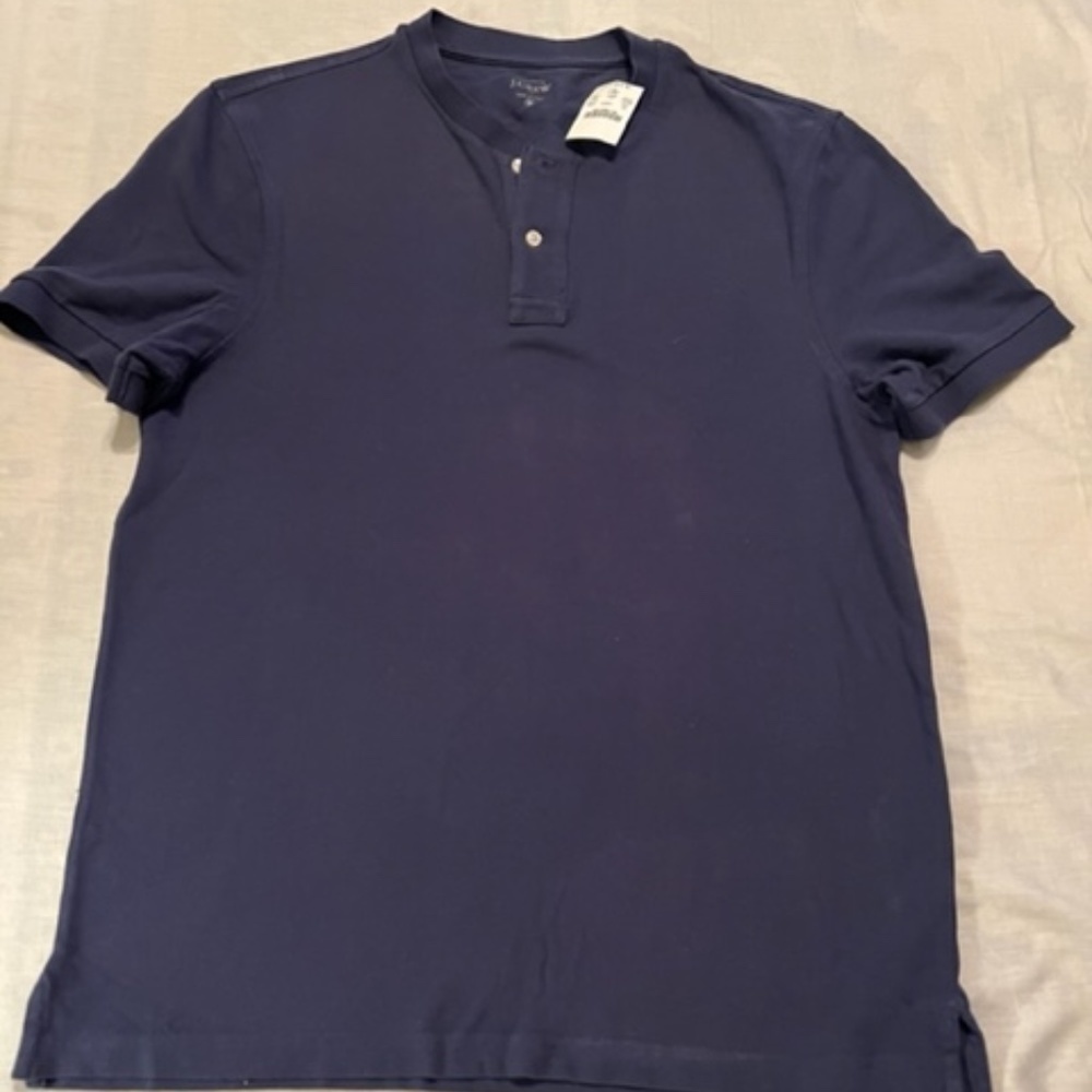 J CREW Navy Pique Collarless Polo Sz Med NWT!​​​​​​​​​​​​​​
